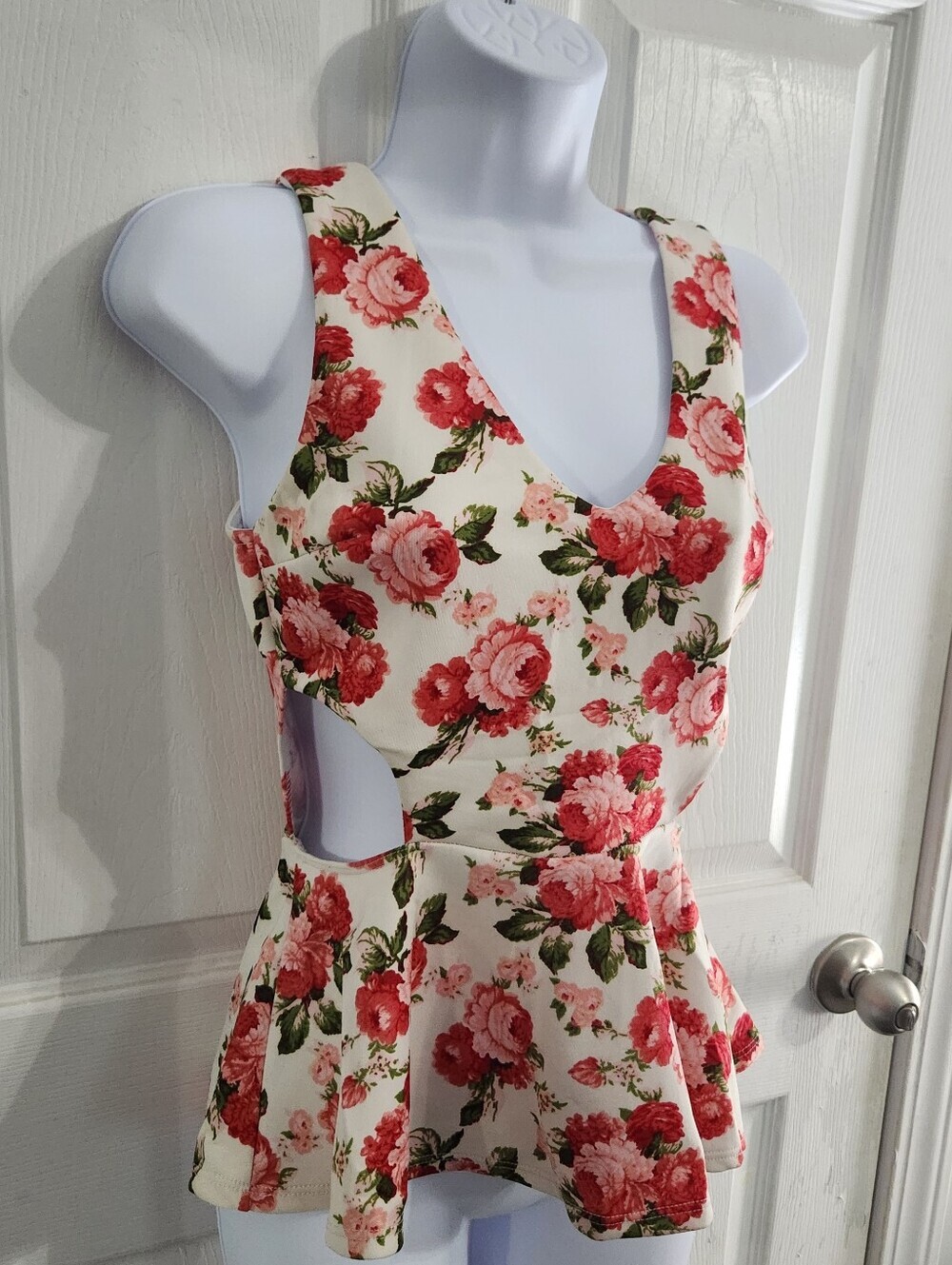 Wet seal Peplum cut out blouse y2k coquette Garden floral feminine Large - Picture 7 of 8